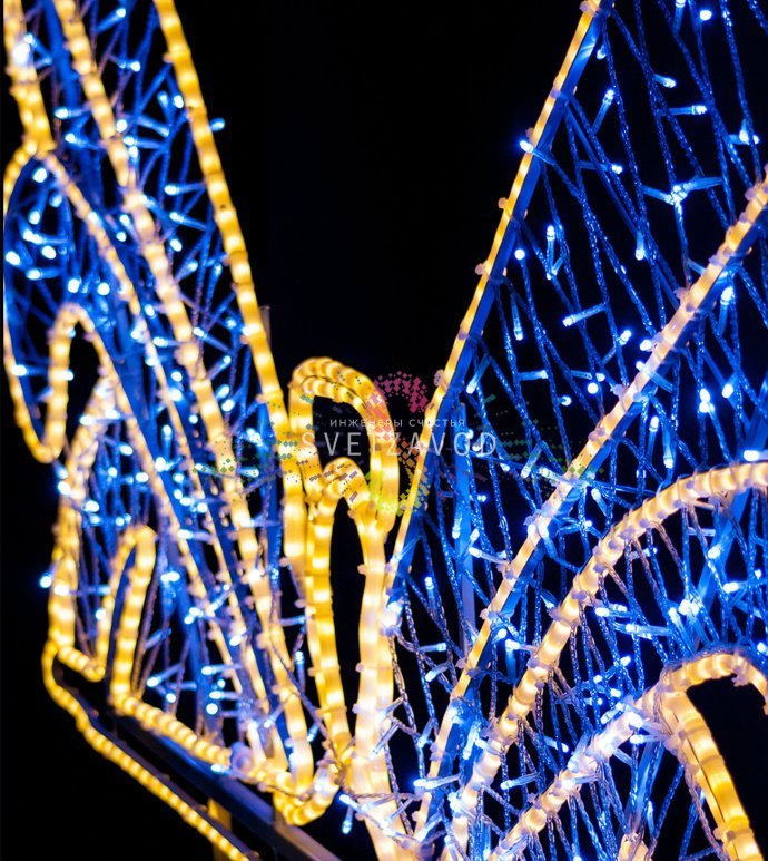 Детальное фото светодиодной фигуры «Бабочка» 150х200 см с теплым и холодным белым свечением, металлический каркас, уличное исполнение IP65 Детальное фото светодиодной фигуры «Бабочка» 150х200 см с теплым и холодным белым свечением, металлический каркас, уличное исполнение IP65