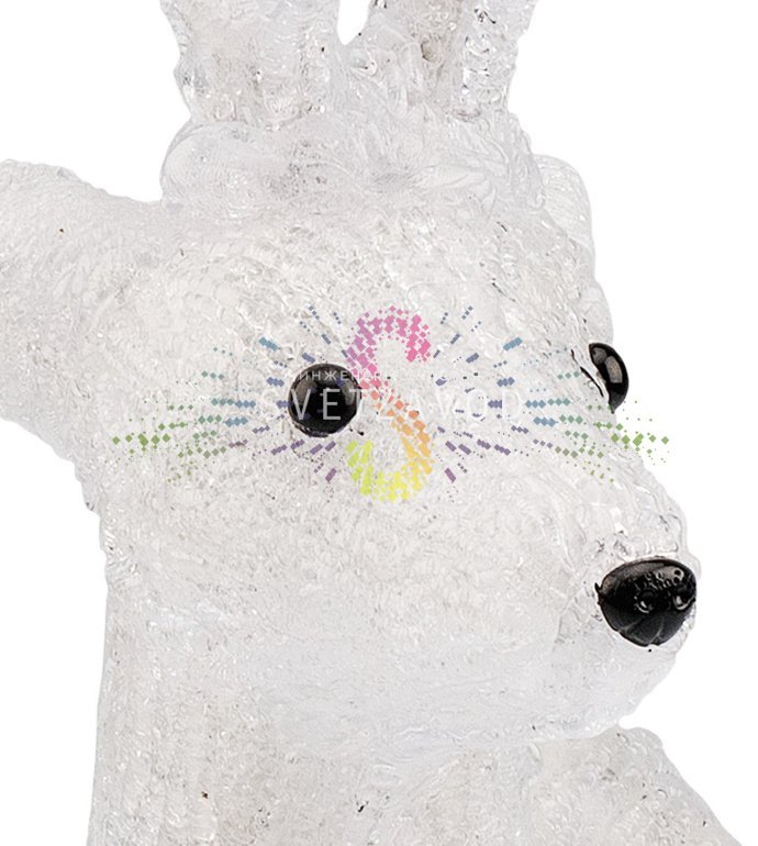 Детальное фото акриловой фигуры 3D Северный олень с яркой светодиодной подсветкой 100 LED, демонстрирующее металлический каркас и всепогодное исполнение IP65.