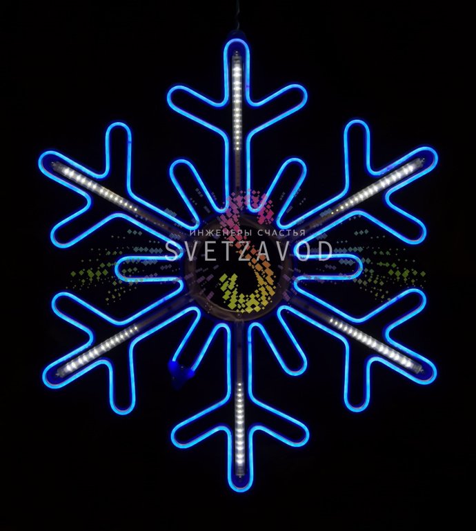 Детальное фото светодиодной снежинки 80 см синего цвета с эффектом тающих сосулек, пластиковый каркас, степень защиты IP65. Детальное фото светодиодной снежинки 80 см синего цвета с эффектом тающих сосулек, пластиковый каркас, степень защиты IP65.