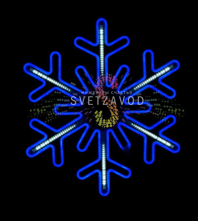 Детальное фото светодиодной снежинки 80 см синего цвета с эффектом тающих сосулек, пластиковый каркас, степень защиты IP65. Детальное фото светодиодной снежинки 80 см синего цвета с эффектом тающих сосулек, пластиковый каркас, степень защиты IP65.