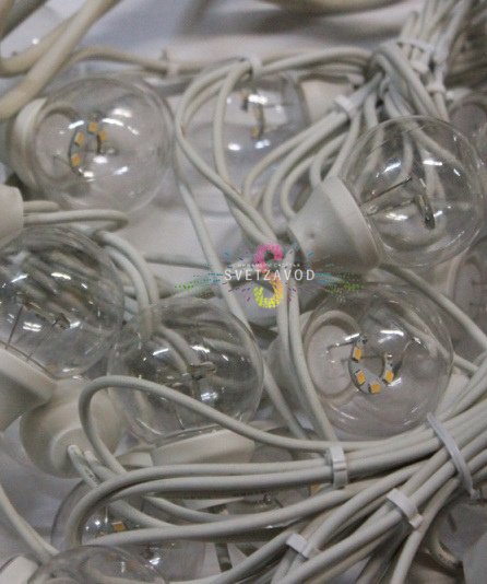 Гирлянда с лампами, теплая белая, 10 метров, 50 ламп, белый провод