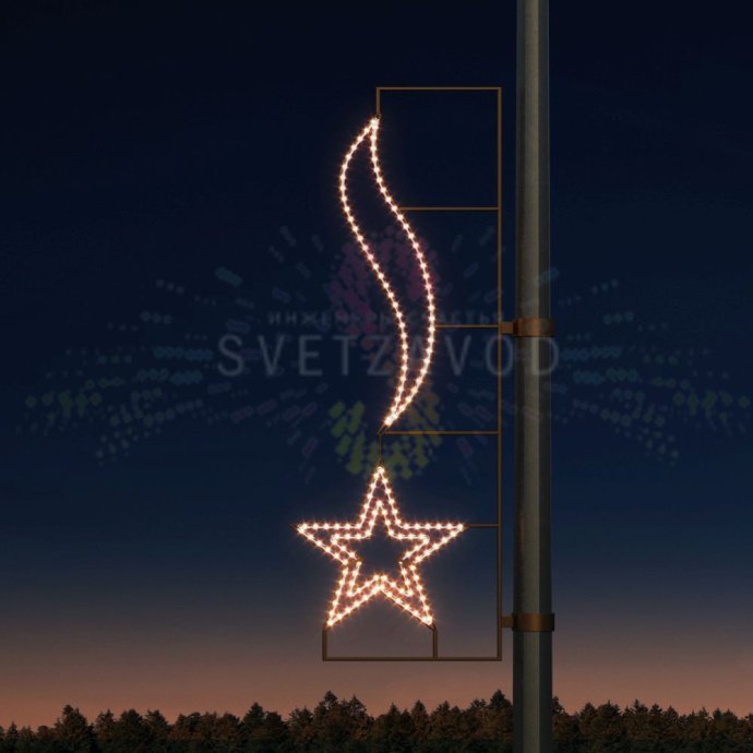 Детальное фото светодиодной консоли Звезда Победы на металлическом каркасе. Видны светодиоды, крепежные элементы и габариты 190х64 см.