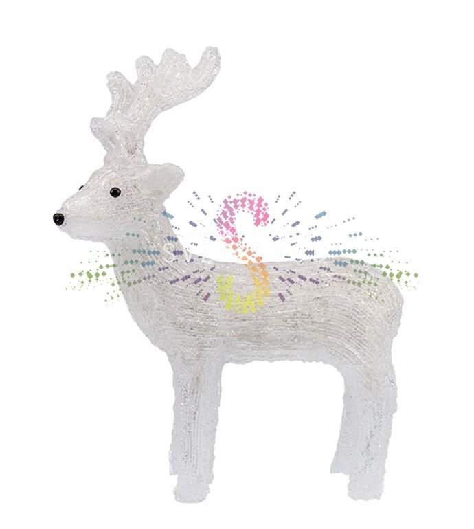 Детальное фото акриловой фигуры 3D Северный олень с яркой светодиодной подсветкой 100 LED, демонстрирующее металлический каркас и всепогодное исполнение IP65.