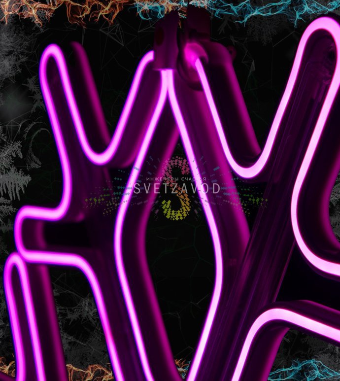 Крупный план светодиодной снежинки SZV-286 размером 60 см из розового неона с эффектом тающих сосулек, вилка питания и ушко для монтажа