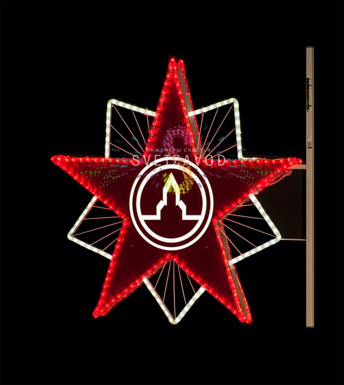 Детальное фото светодиодной консоли Орден ВОВ №2 размером 90х90 см с двухцветной контурной подсветкой на металлическом каркасе.
