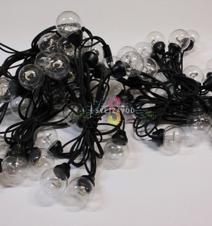 Гирлянда с лампами, теплая белая, бухта 10м, шаг 20см, E27, черный провод ПВХ