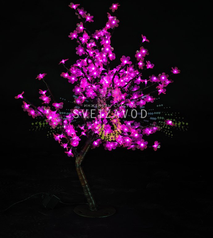 Детальное фото светодиодного куста Сакуры (SDK-417): гибкие ветви с 224 розовыми светодиодами, блок питания в комплекте.