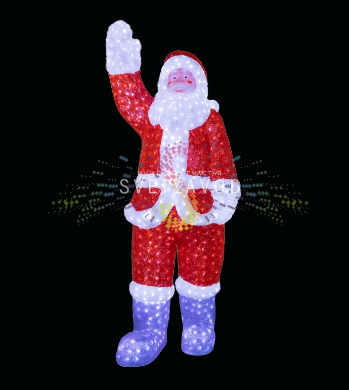 Детальное фото акриловой 3D фигуры Санта Клауса с 4400 светодиодами, демонстрирующее металлический каркас и качество сборки для уличного использования.