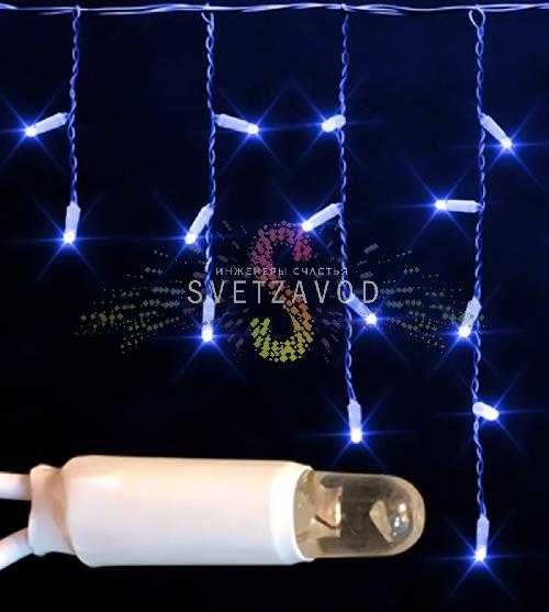 Светодиодная бахрома Айсикл, 3х0,5м, мерцающая, 220В, синяя, белый каучук, IP65, Rich Led