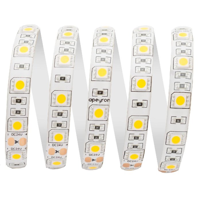 Бухта светодиодной ленты 00-320 24В PRO теплый белый SMD5050 60LED/м IP65 1100Лм/м, ширина 10мм, двухслойная основа