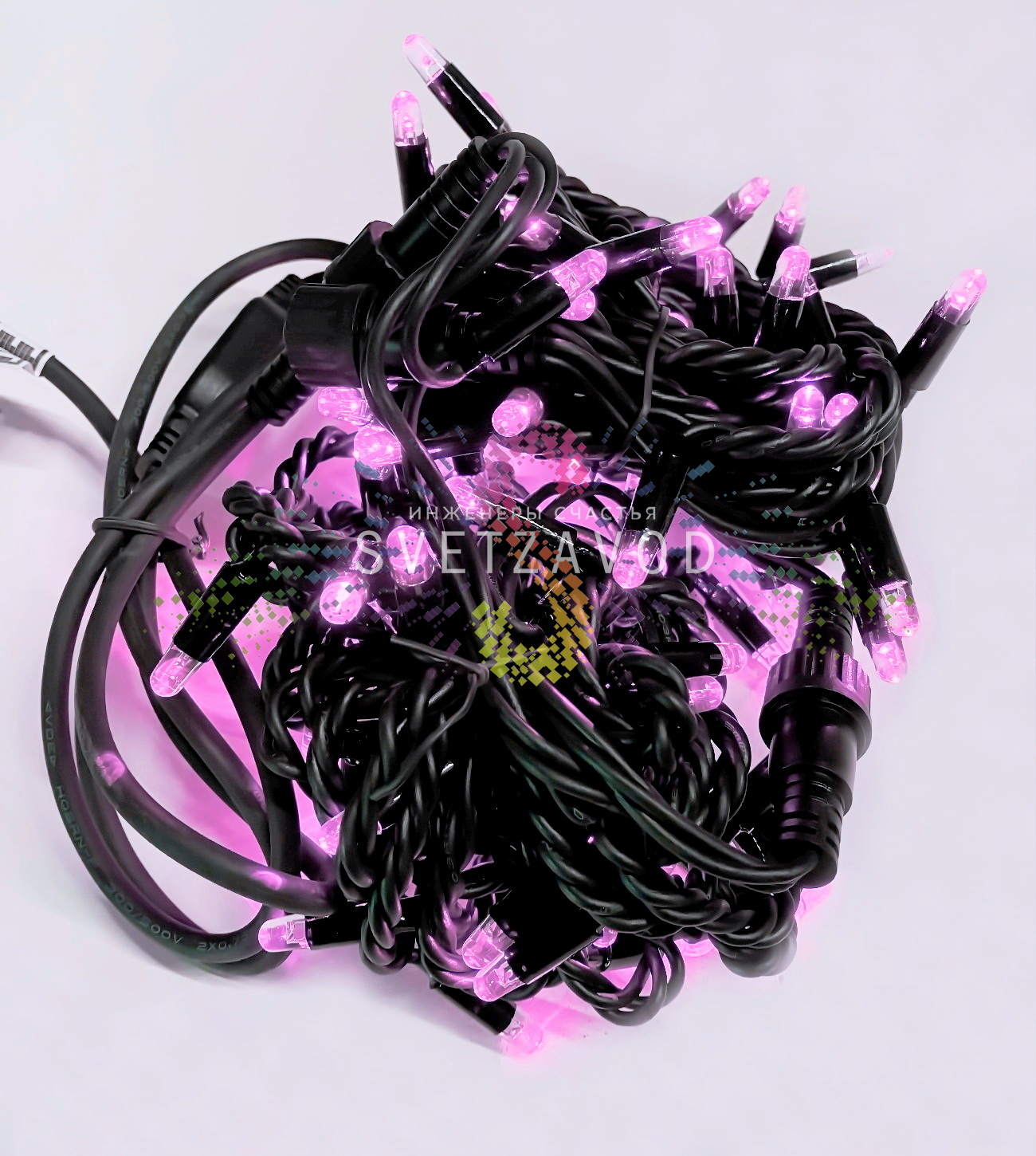 Гирлянда-нить Стринг Лайт, 220В, мерцающая, розовая, 10м, черный каучук, IP65, с шнуром