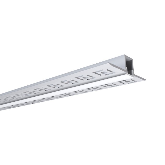 Алюминиевый профиль для LED ленты 53х13 мм, 2.5 м, серебристый корпус, матовый белый рассеиватель, монтаж под штукатурку, IP44