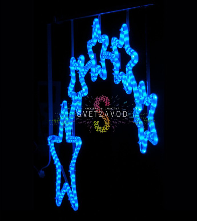 Детальное фото синей светодиодной консоли Пять звезд (SPD-302) с металлическим каркасом, готовой к уличному монтажу.