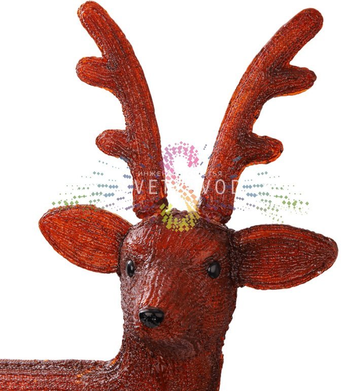 Детальное фото объемной акриловой фигуры бурого оленя с яркой светодиодной подсветкой, демонстрирующее металлический каркас и качество изготовления.