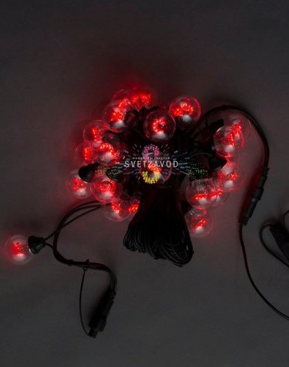 Гирлянда с лампами, красная, 10 метров, 25 ламп, черный провод