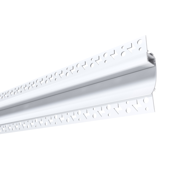 Алюминиевый профиль Apeyron Electrics 08-44 под штукатурку, белый анодированный, 98х18,8х2500мм, матовый поликарбонатный рассеиватель, IP44, в ПВХ упаковке.