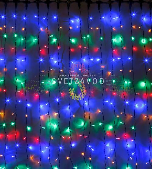 Светодиодный дождь 2х9м, мульти, RGBY, фиксинг, черный ПВХ, 220B, IP65, Rich Led