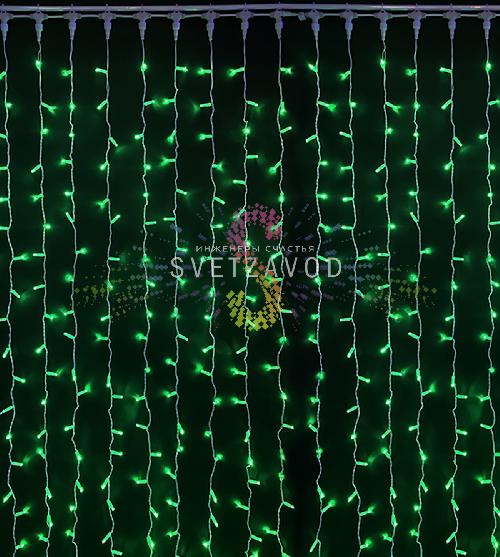 Светодиодный дождь 2х6м, зеленый, фиксинг, белый ПВХ, 220В, IP65, Rich Led