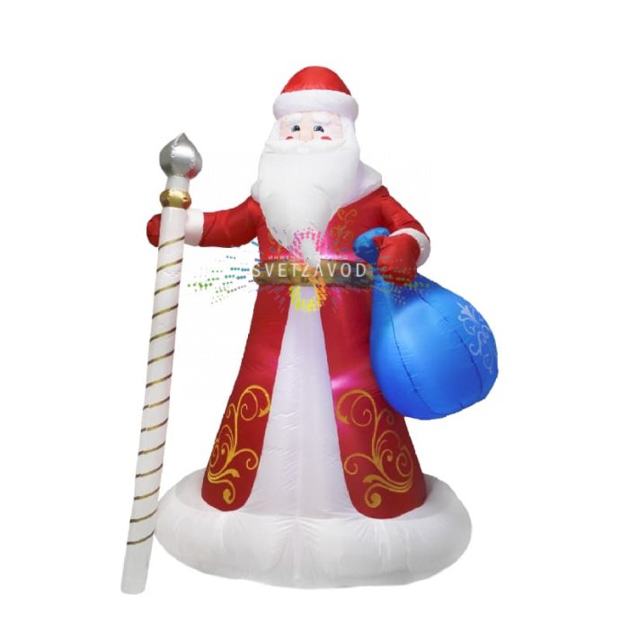 Детальное фото надувной фигуры Деда Мороза 300 см с внутренней светодиодной подсветкой, компрессором и адаптером в комплекте.