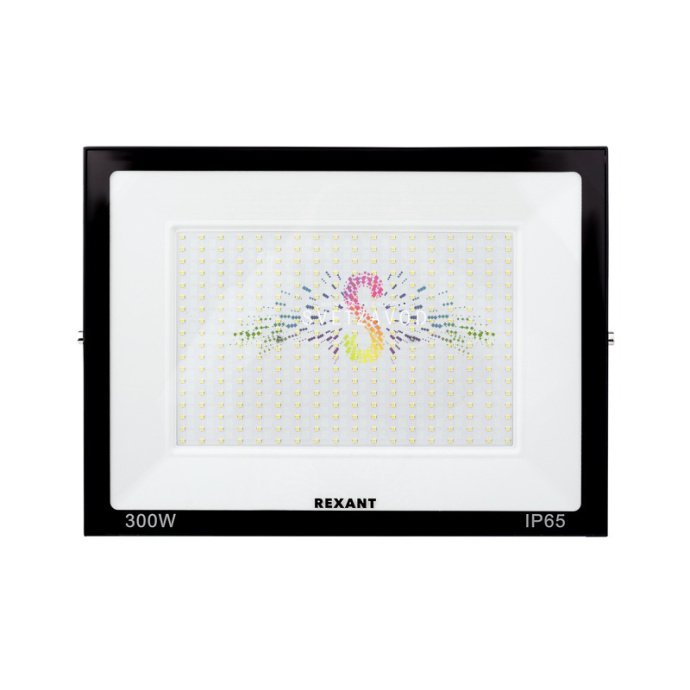 Крупный план светодиодного прожектора REXANT 300Вт с черным алюминиевым корпусом, стеклянным рассеивателем и элементами крепления. Крупный план светодиодного прожектора REXANT 300Вт с черным алюминиевым корпусом, стеклянным рассеивателем и элементами крепления.