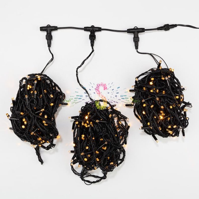 Светодиодная гирлянда Клип Лайт Спайдер Neon-Night: три черные нити по 20 метров с желтыми светодиодами, контроллер, упакована в коробку.
