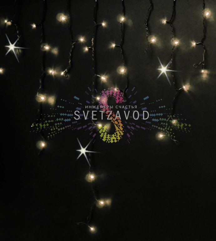 Детальное фото светодиодной бахромы Айсикл Rich Led: черный каучуковый провод, светодиоды с защитными колпачками, коннекторы для соединения.