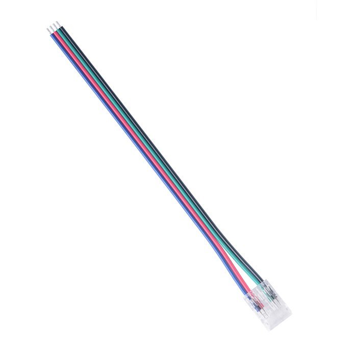Детальный вид коннектора 4 pin для RGB ленты 10мм COB с прозрачным корпусом и проводом 150мм IP20