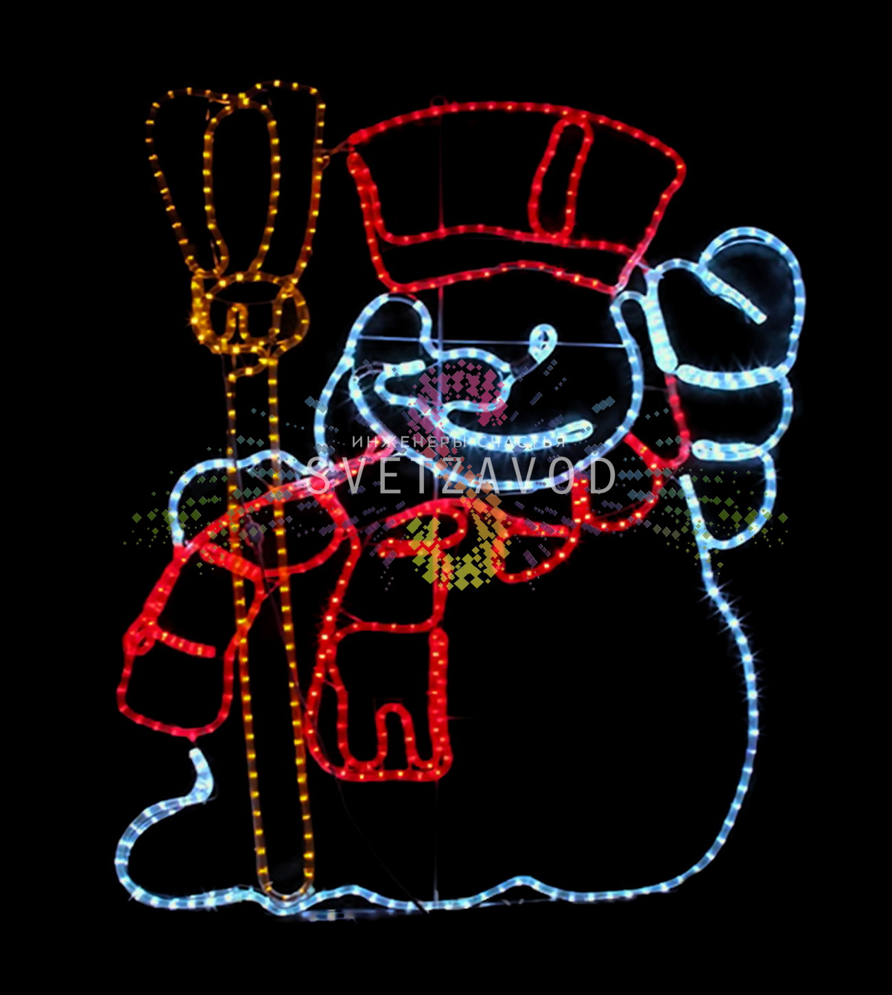 Cветодиодное панно "Снеговик с метлой", 100х123см, 220В, IP65