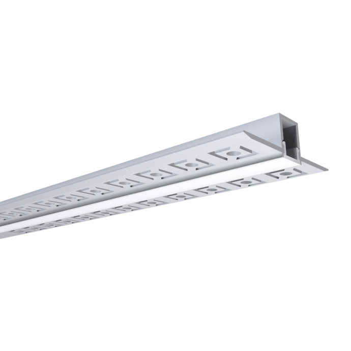 Алюминиевый профиль для LED ленты 53х13 мм, 2.5 м, серебристый корпус, матовый белый рассеиватель, монтаж под штукатурку, IP44