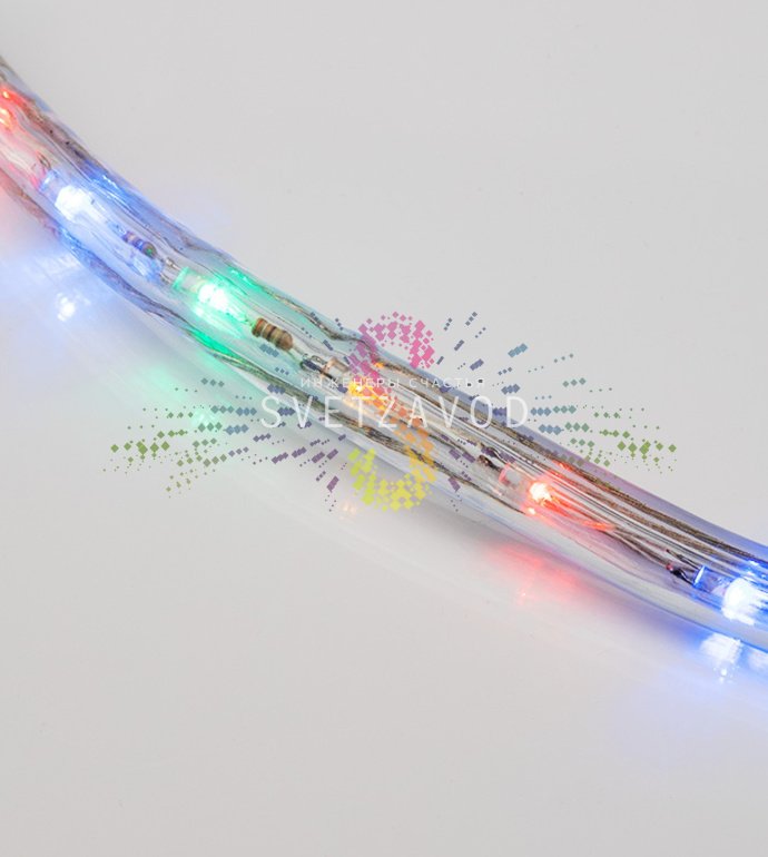 Детальное фото бухты светодиодного дюралайта Neon-Night 13 мм, 220В, с разноцветными светодиодами и прозрачной ПВХ-оболочкой.