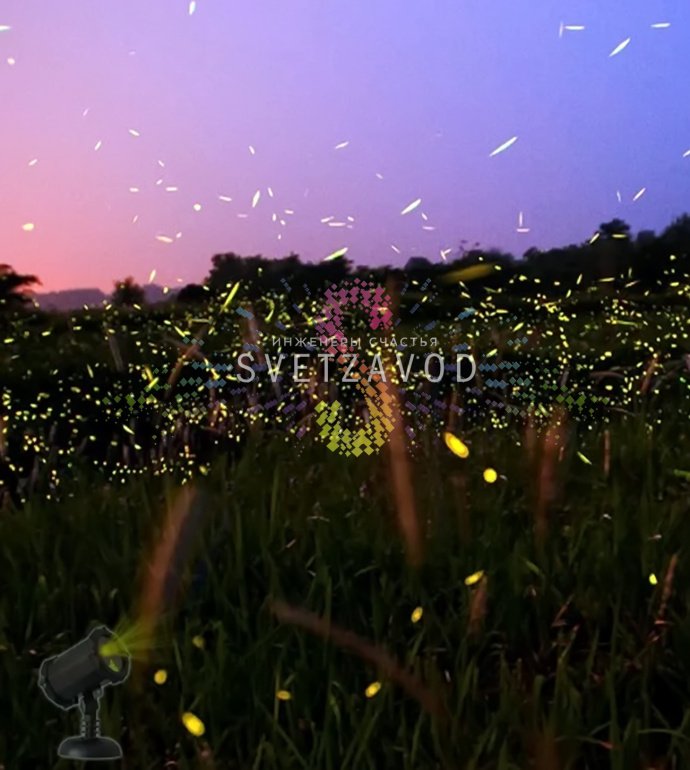 Детальное фото лазерной подсветки Garden X-55: черный корпус из АБС-пластика, элементы управления, разъемы, основание для установки в грунт и встроенная bluetooth-колонка.