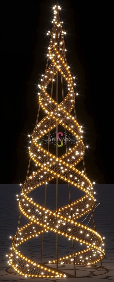 Крупный план светодиодной елки Конус с металлическим каркасом, степень защиты IP65, для уличного использования.
