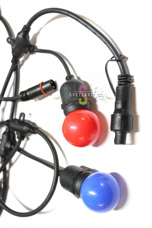 Гирлянда лофт, бухта 10м, шаг 50см, E27, черный провод каучук