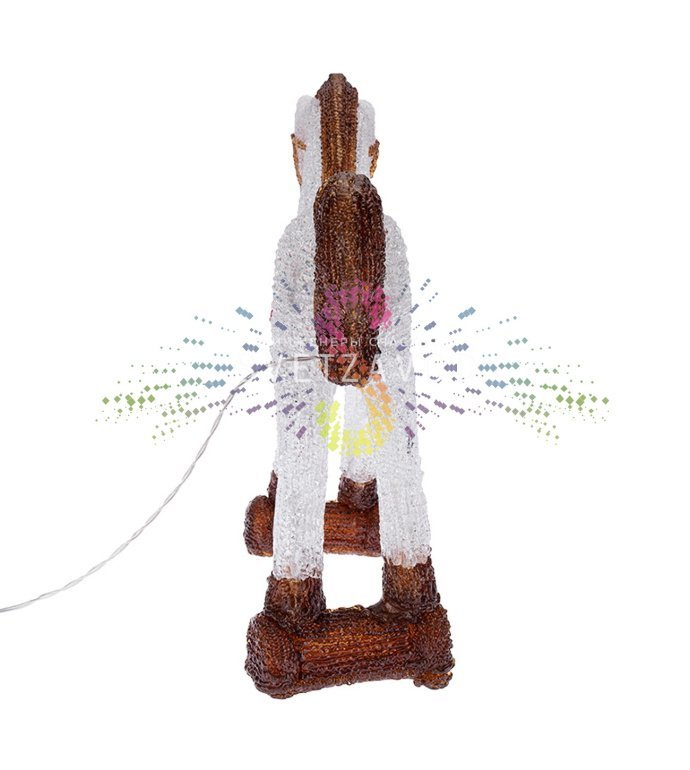 Детальное фото акриловой 3D фигуры Лошадка с 60 светодиодами, металлическим каркасом и блоком питания. Видны габариты 38х13х38 см.