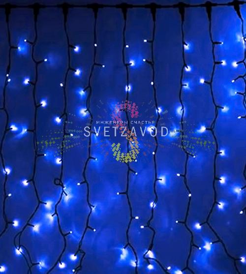 Светодиодный дождь 2х6м, синий, фиксинг, черный ПВХ, 220В, IP65, Rich Led