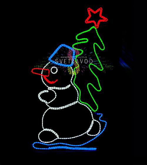 Светодиодная консоль "Снеговик с елкой", 200х100 см