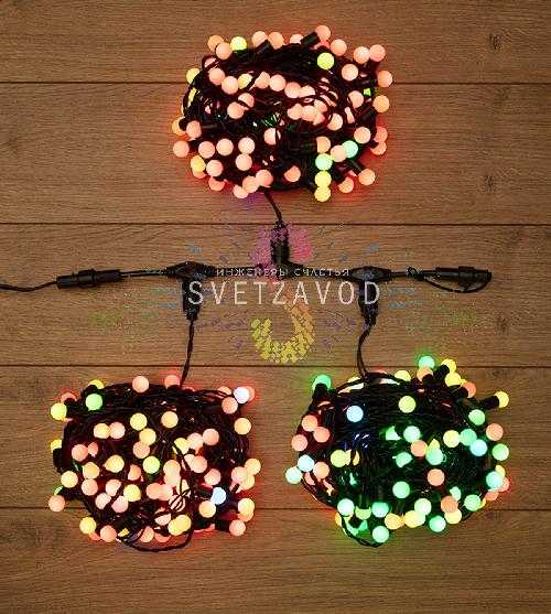 Клип Лайт Спайдер, 24В, 3 нити по 20м, шарики, RGB, чейзинг, черный ПВХ, IP65, Neon-Night