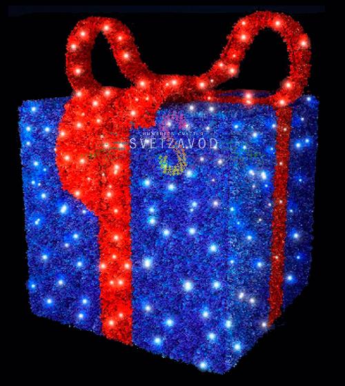 Световая фигура «Подарок» синий, красный бант, 80х70см