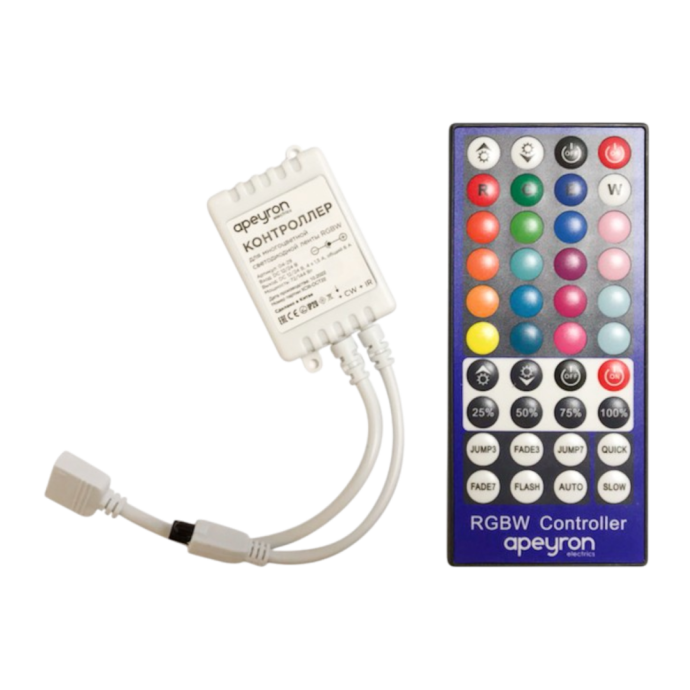 Контроллер RGBW 04-29 Apeyron Electrics с кнопочным пультом, 4 канала, подключение ленты 12-24В, накладной монтаж, IP20