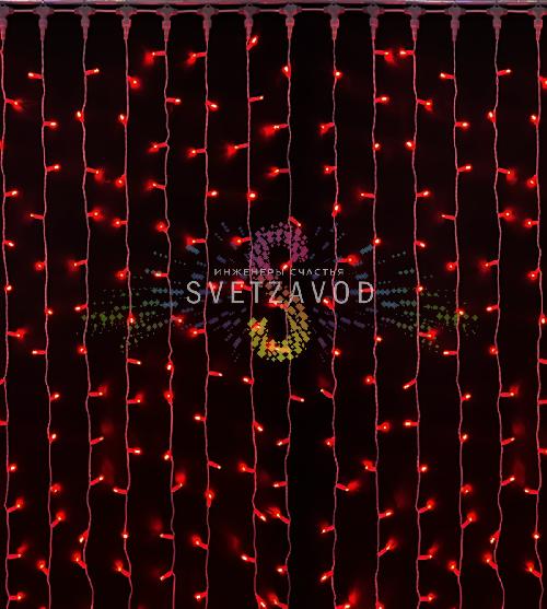 Светодиодный дождь 2х3м, красный, фиксинг, белый ПВХ, 220В, IP65, Rich Led