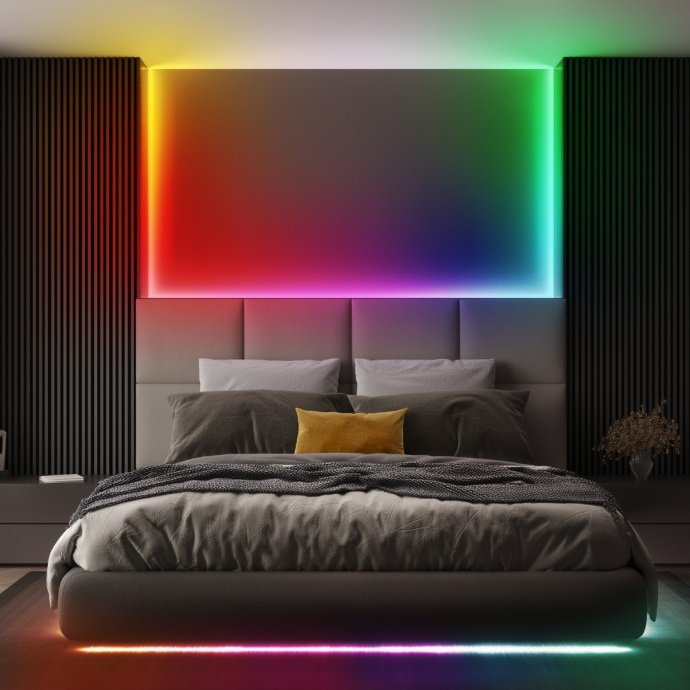 Детальное фото контроллера RGB 12-24В: клеммы 3 канала, маркировка 24А, пластик IP20, разъём ПДУ и сенсорный пульт.