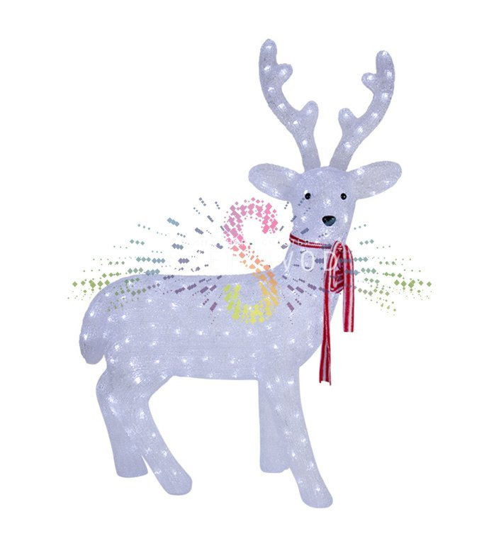 Детальное фото акриловой 3D фигуры Северный олень. Видны светодиоды по контуру, металлический каркас, блок питания 24В и упаковка.