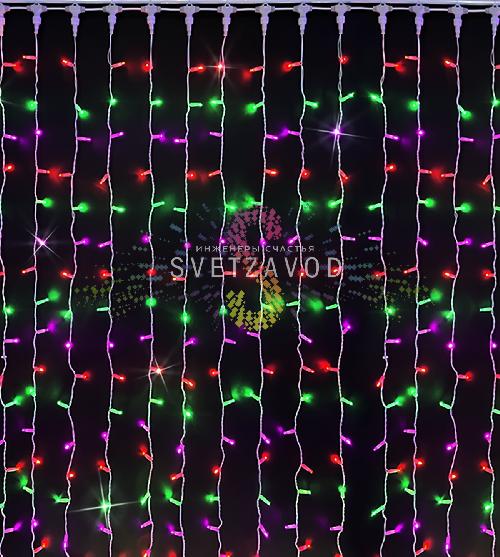 Светодиодный дождь 2х6м, мульти RGP, мерцающий, WF, белый ПВХ, 220В, IP65, Rich Led