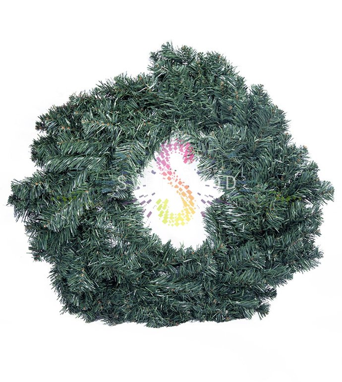 Детальное фото рождественского елового венка Neon-Night: реалистичные ветки из ПВХ, металлический каркас, эффект свечения.