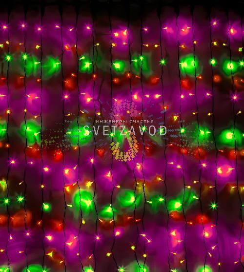 Светодиодный дождь 2х9м, мульти RGP, мерцающий, WF, черный ПВХ, 220В, IP65, Rich Led