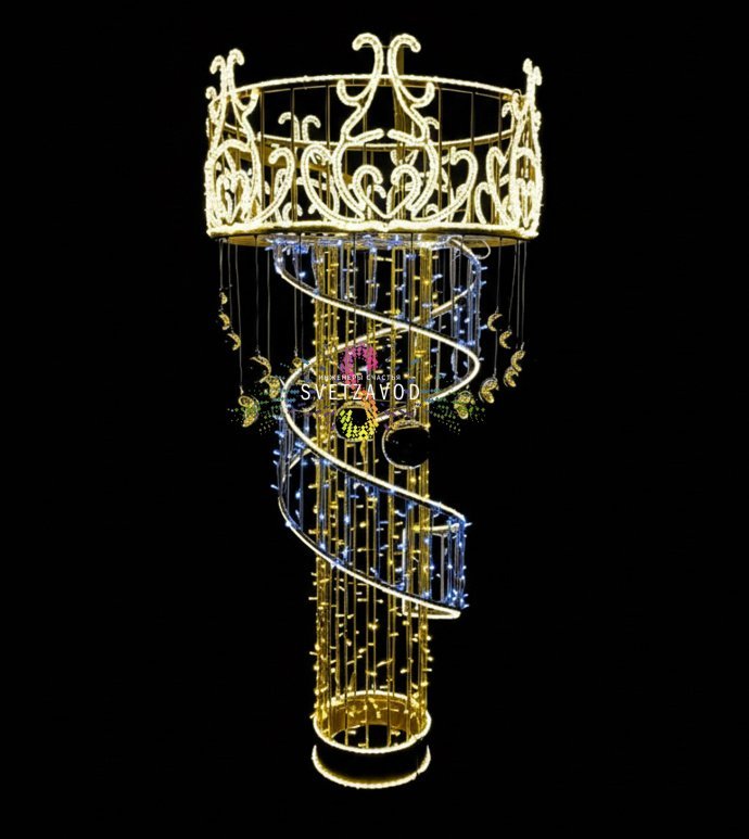 Крупный план светодиодной консоли Корона от Светзавод, металлический каркас, светодиоды синего и теплого белого цвета, уличное исполнение.
