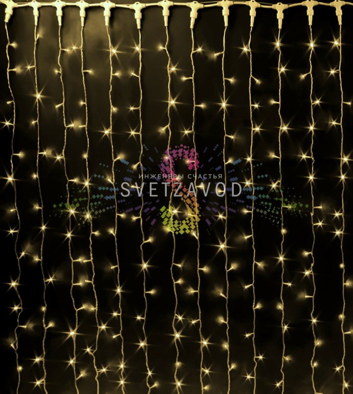 Детальное фото светодиодного дождя Rich Led SPL-793: 20 нитей по 2 метра, прозрачные провода, 400 светодиодов, степень защиты IP65.