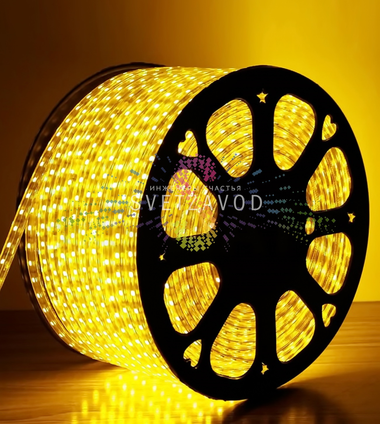 Светодиодная лента Тейп Лайт 60SMD2835, 220В, 10х7мм, желтая, IP67, 100м, Neon-Night