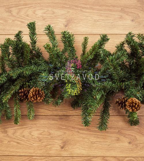 Еловый шлейф искусственный с шишками 2,7м, Ø36см, ветки ПВХ, Neon-Night