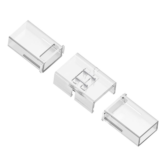 Детальное изображение прокалывающего коннектора 2 pin для одноцветной LED ленты 8-10 мм, IP65, на белом фоне. Вид сверху.